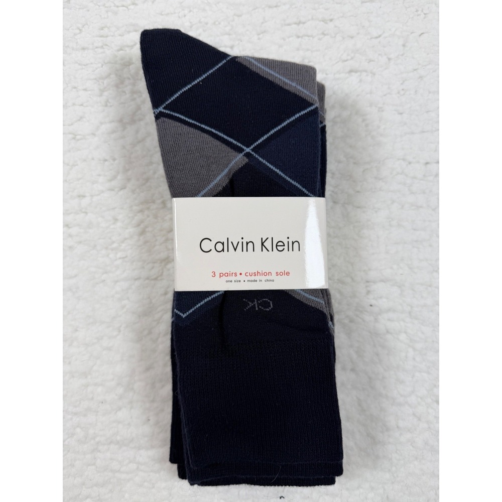 Calvin Klein Men's Argyle Crew Socks 3 Pack Navy Gray Cushion Sole US 7-12 NWT